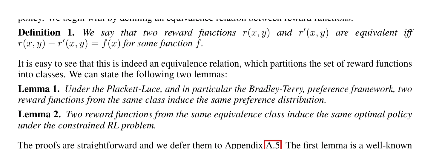 DPO 第 5 页原文：Definition 1 与 Lemma 1/2，斜体定理体例